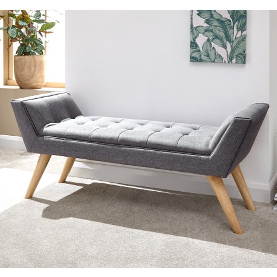 Milanos Fabric Upholstered Window Seat Bench In Dark Grey