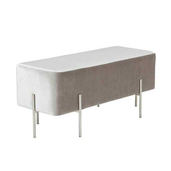 Ryman Bench In Grey Velvet And Polished Stainless Steel