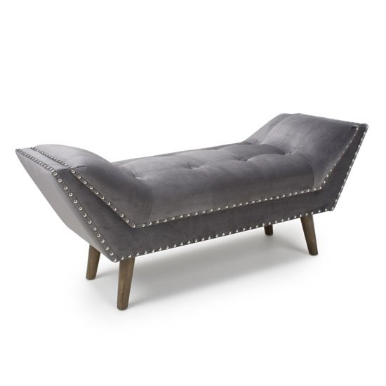 Mulberry Medium Brushed Velvet Chaise In Grey With Wooden Feet