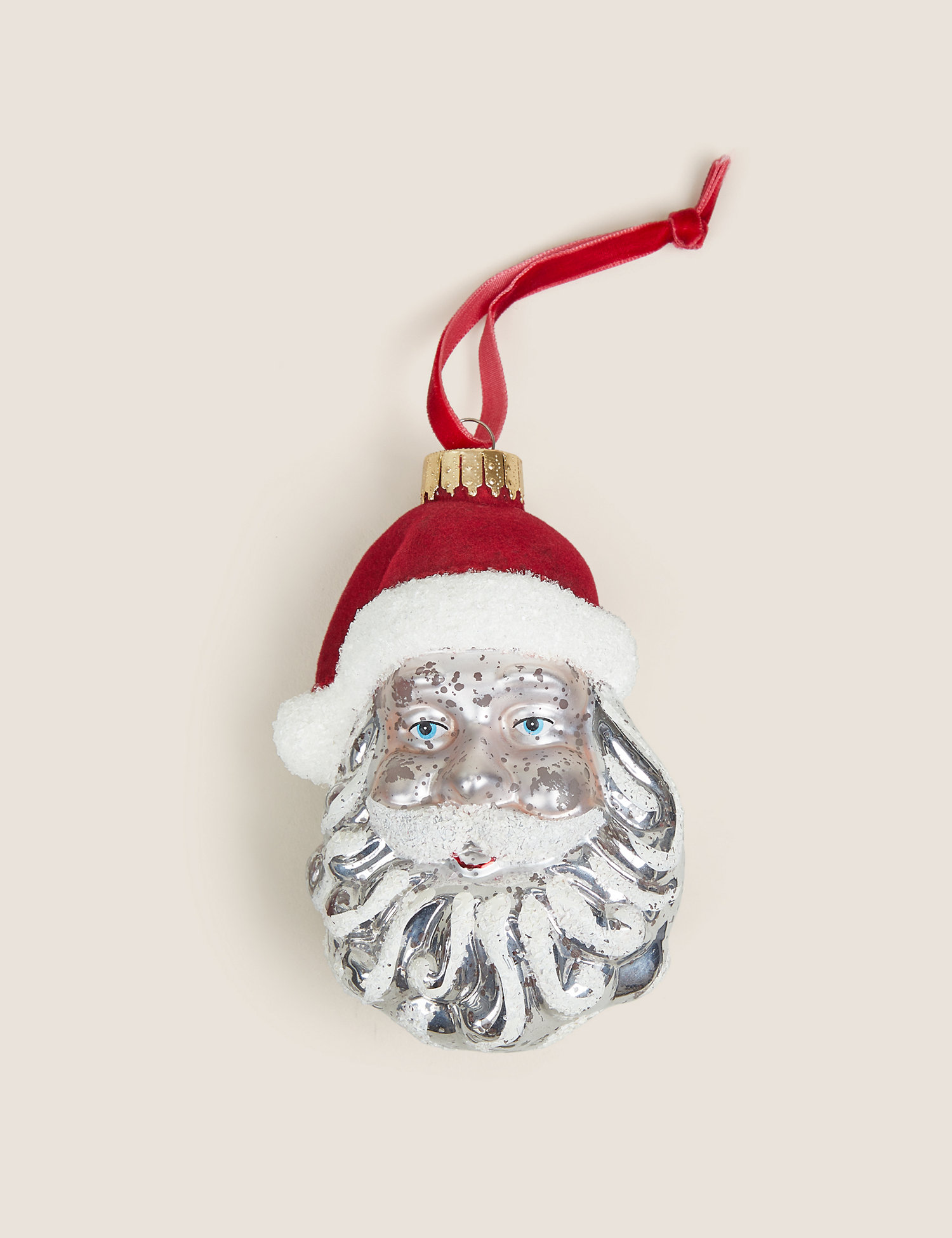 M&S Glass Hanging Santa Face Decoration