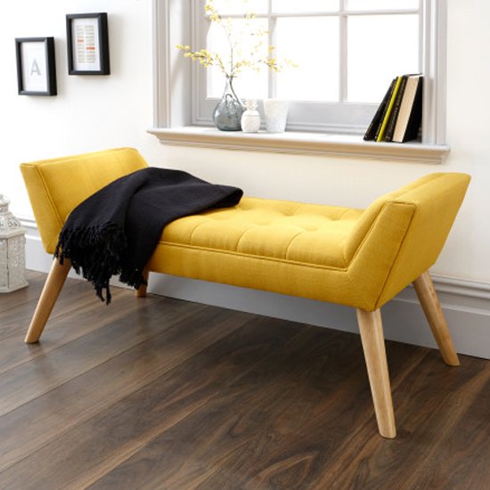 Milanos Fabric Upholstered Window Seat Bench In Yellow