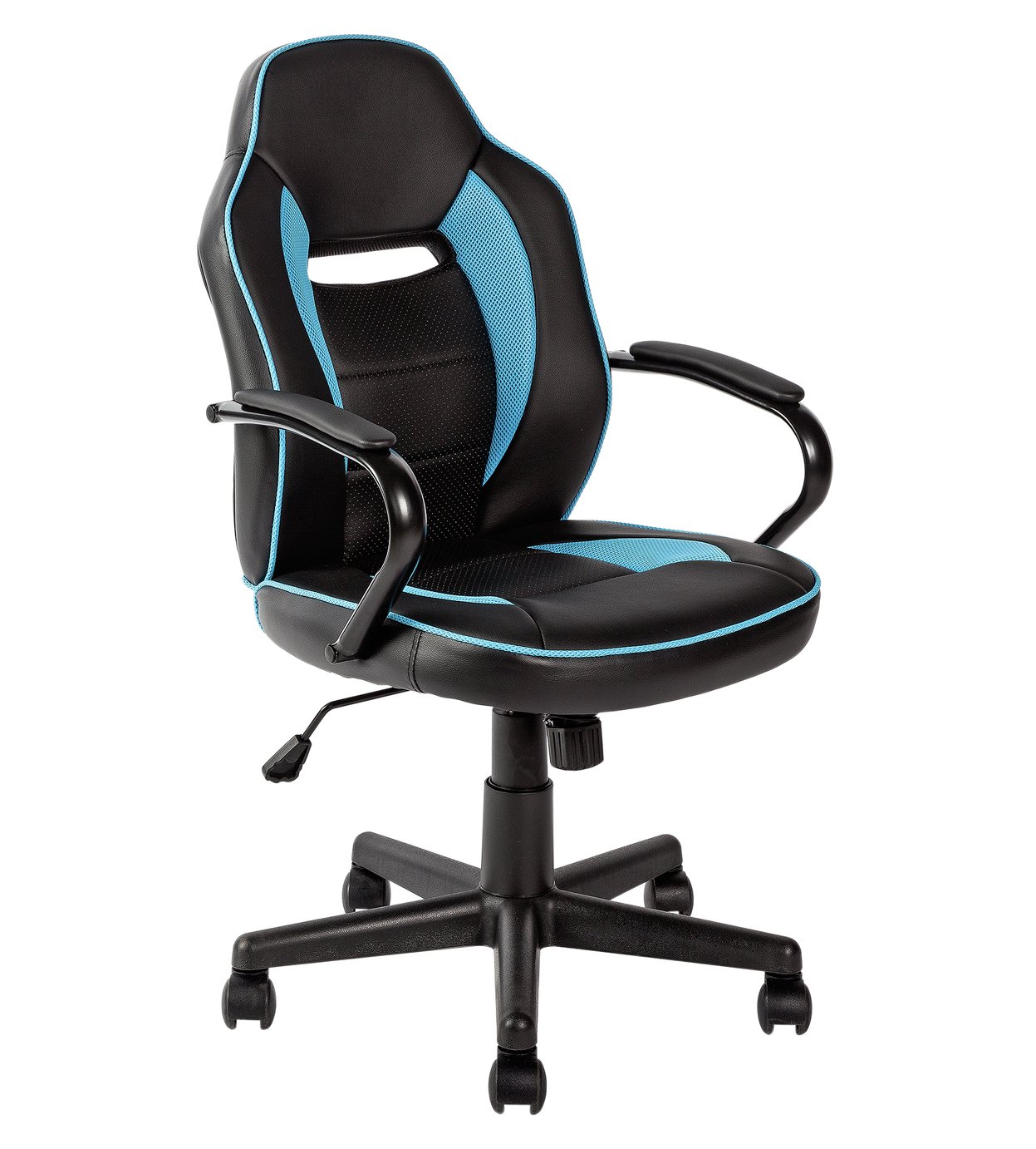 Argos Home Faux Leather Mid Back Gaming Chair - Blue & Black