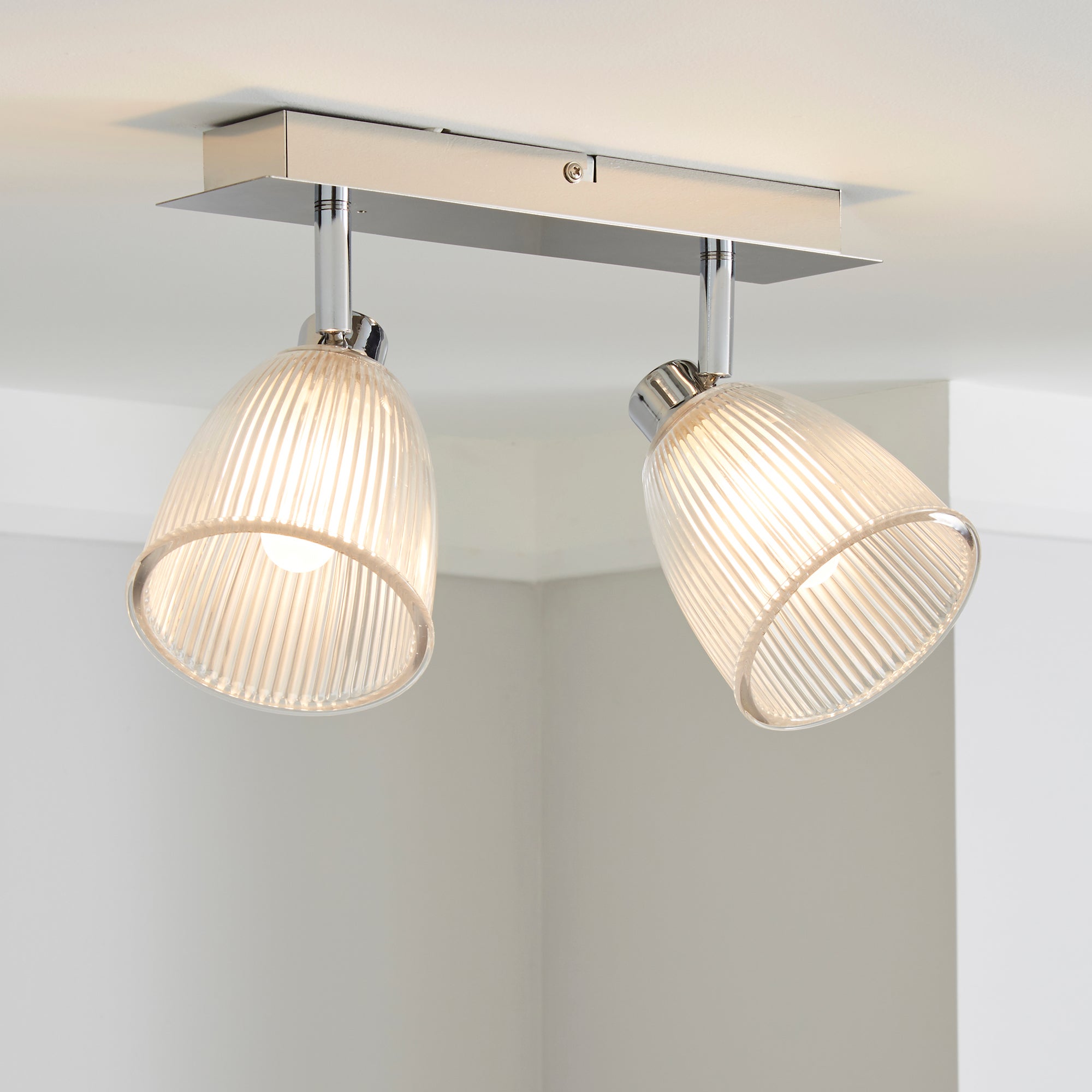 Bremont 2 Light Ribbed Glass Bathroom Spotlight Silver