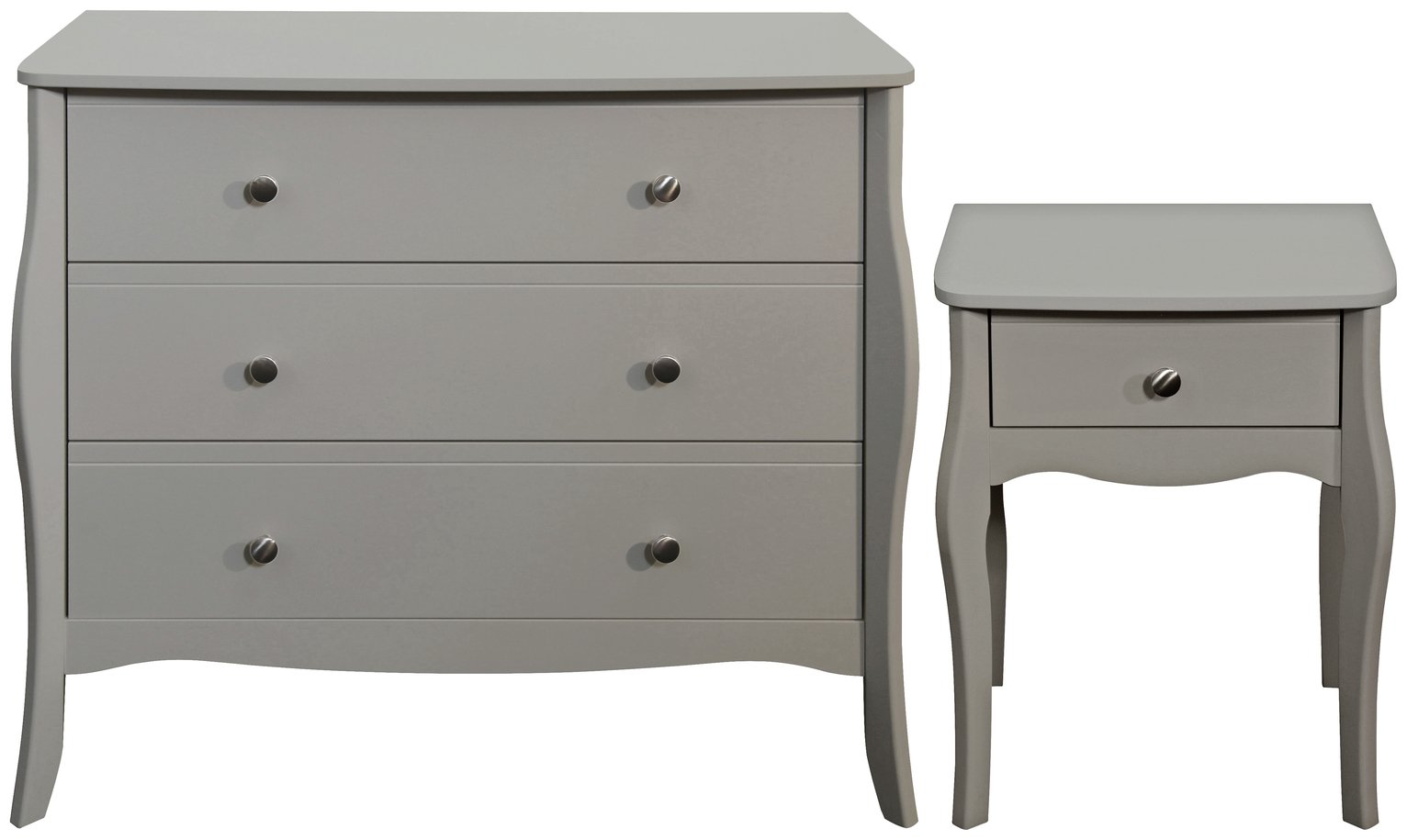 Amelie Bedside Table & 3 Drawer Chest Set - Grey