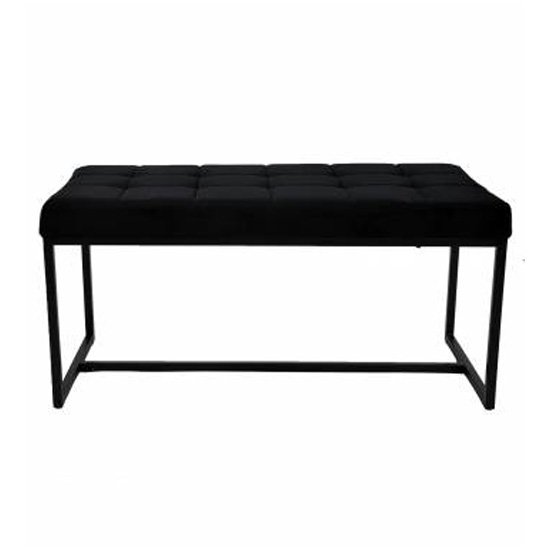 Croatia Dining Bench In Black Plush Velvet With Black Chrome Leg