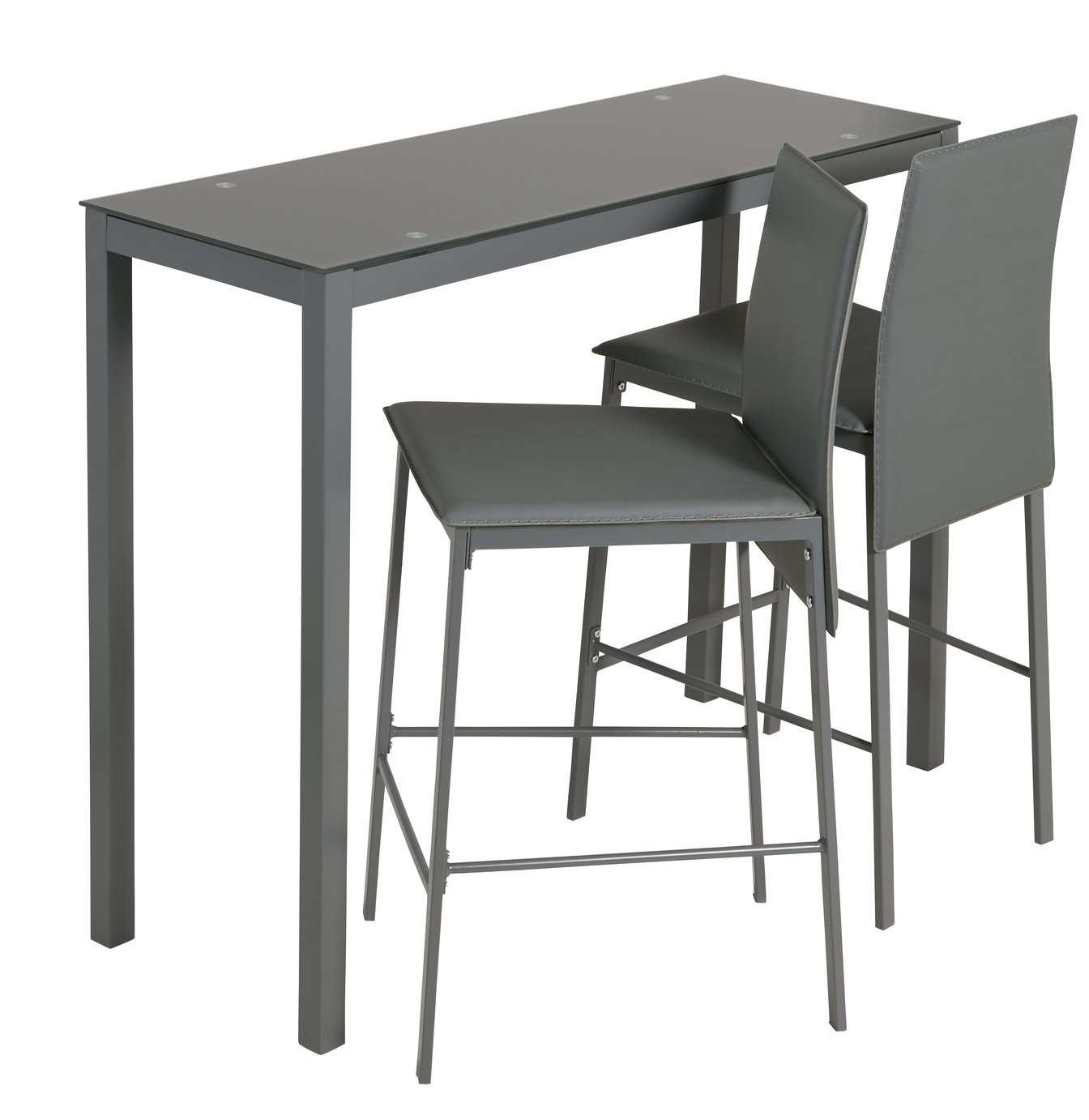 Argos Home Lido Glass Bar Table & 2 Grey Chairs