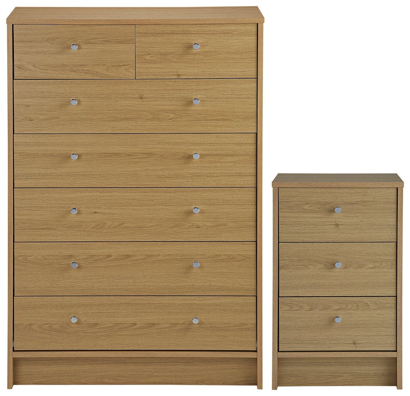 Argos Home Malibu Bedside & 5+2 Drawer Chest Set -Oak Effect