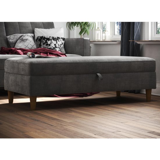Hartford Fabric Upholstered Storage Ottoman In Grey