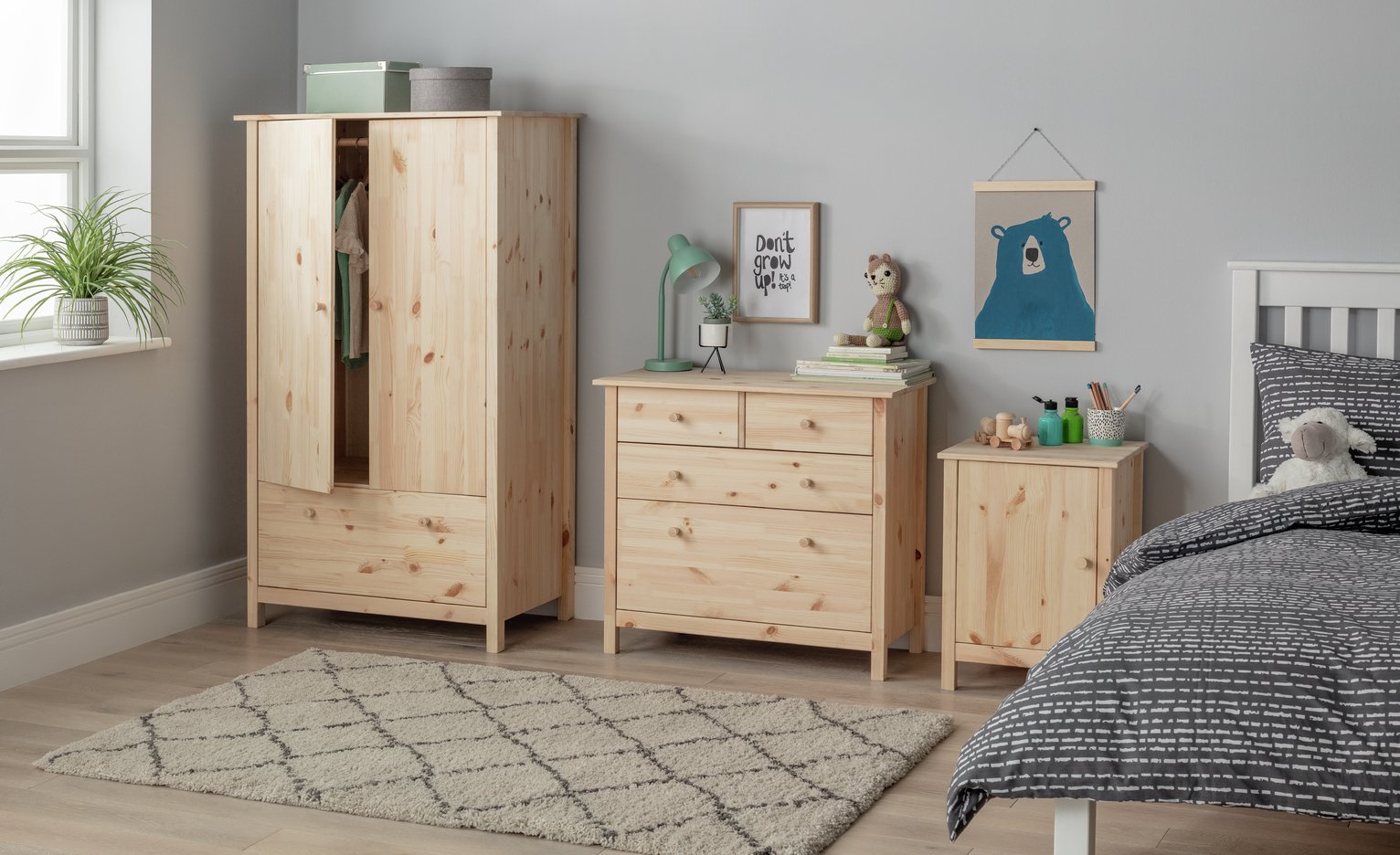 Habitat Scandinavia Kids 3 Piece 2 Door Wardrobe Set Pine