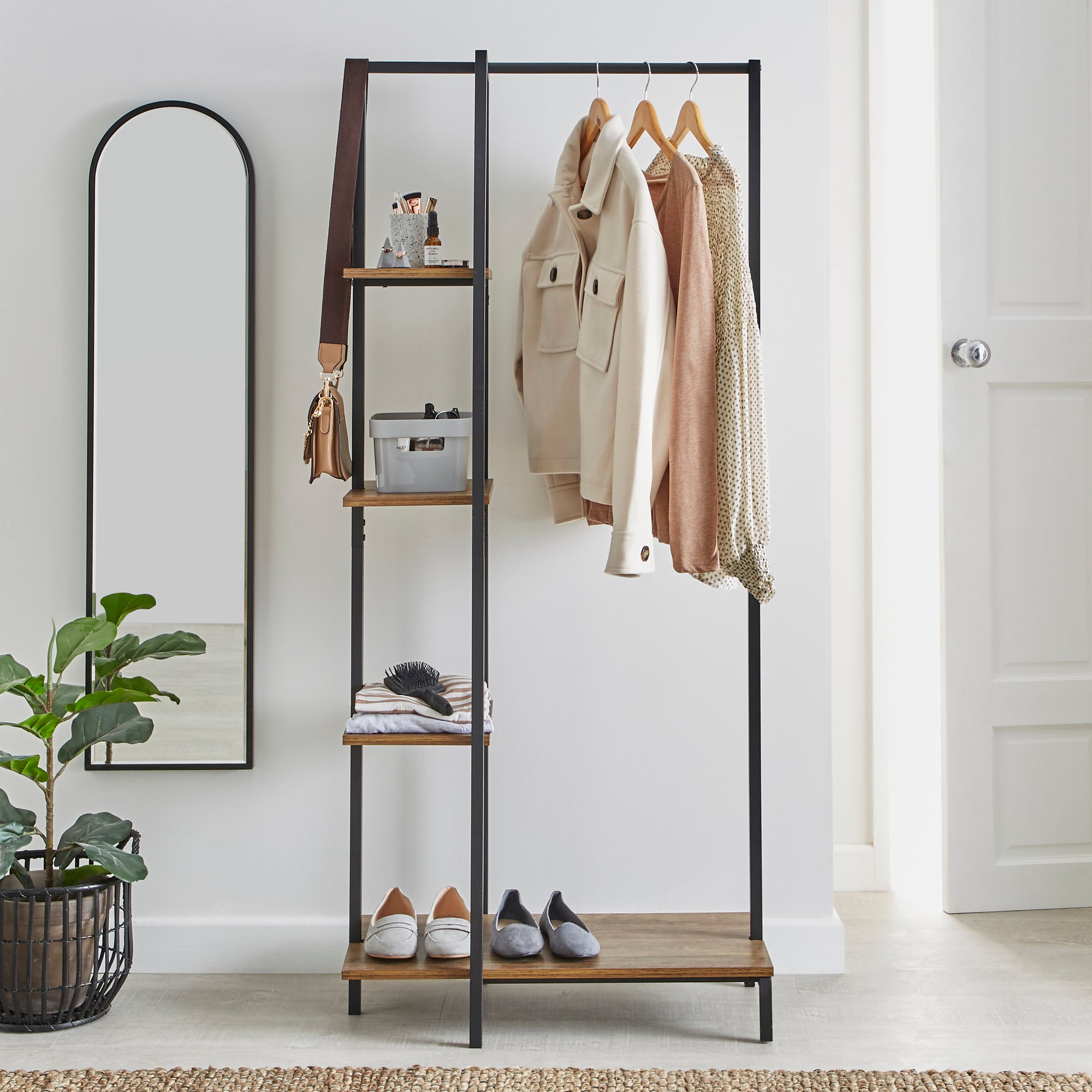 Fulton Clothes Rail with Shelves Beige