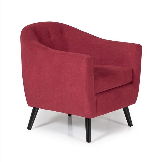 Salix Fabric Lounge Chair In Red With Wooden Legs