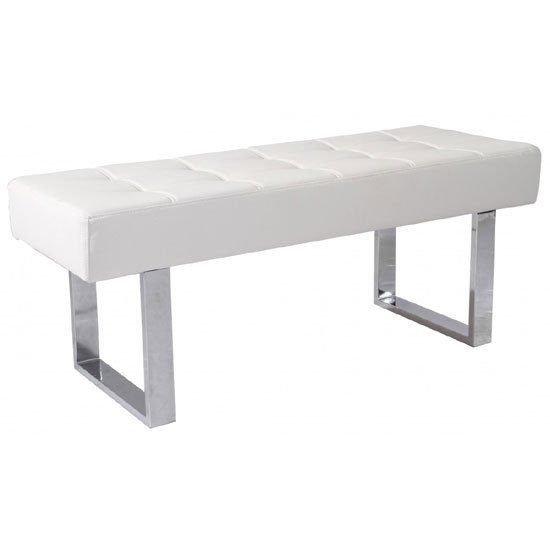 Austin Dining Bench In White Faux Leather With Chrome Base