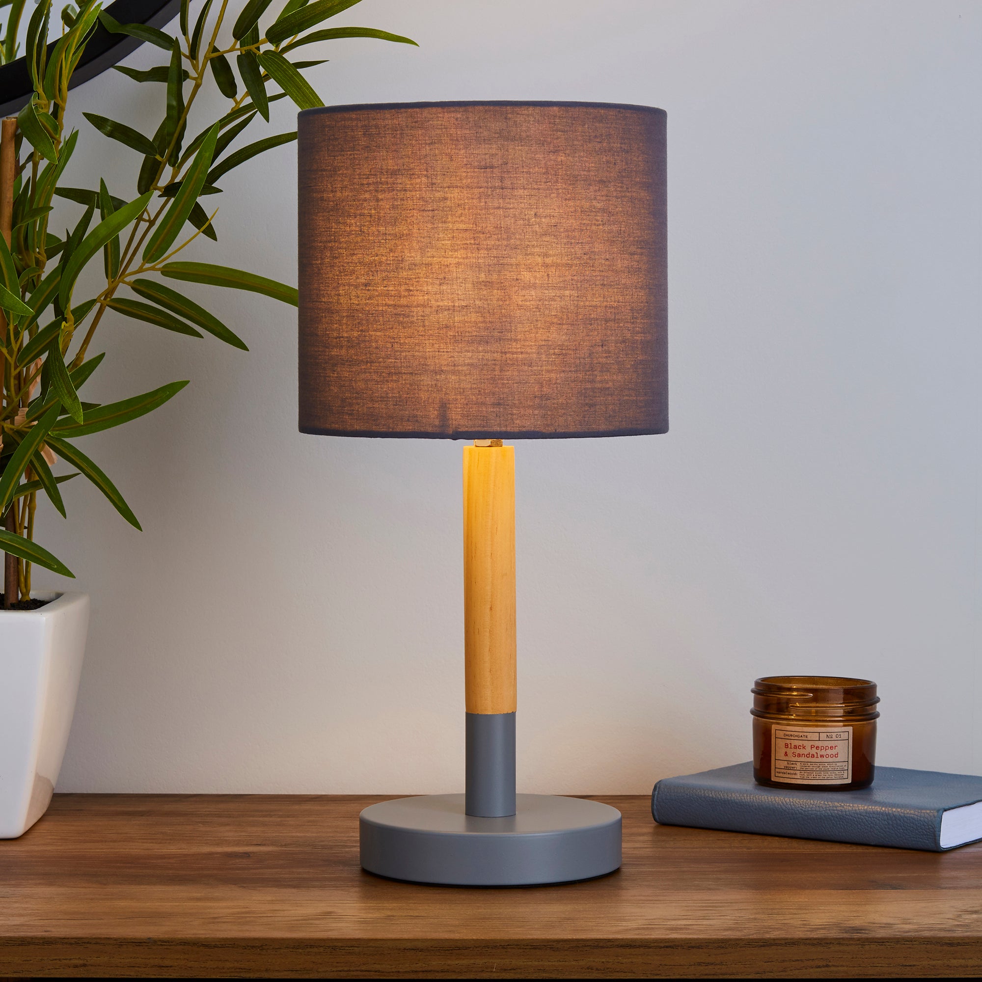 Dion Grey Wood Table Lamp Grey