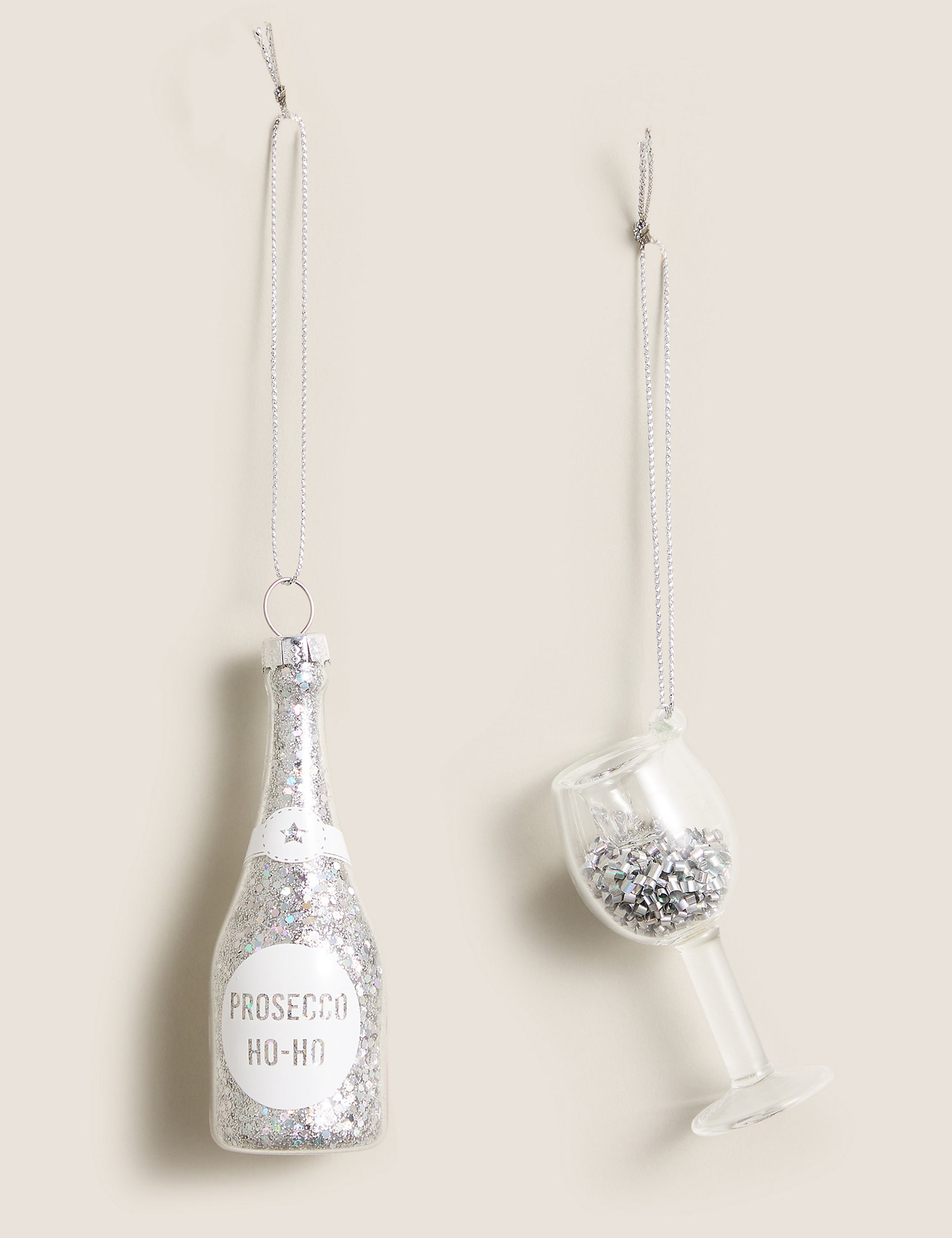 M&S 2 Pack Silver Prosecco Hanging Decoration, Silver