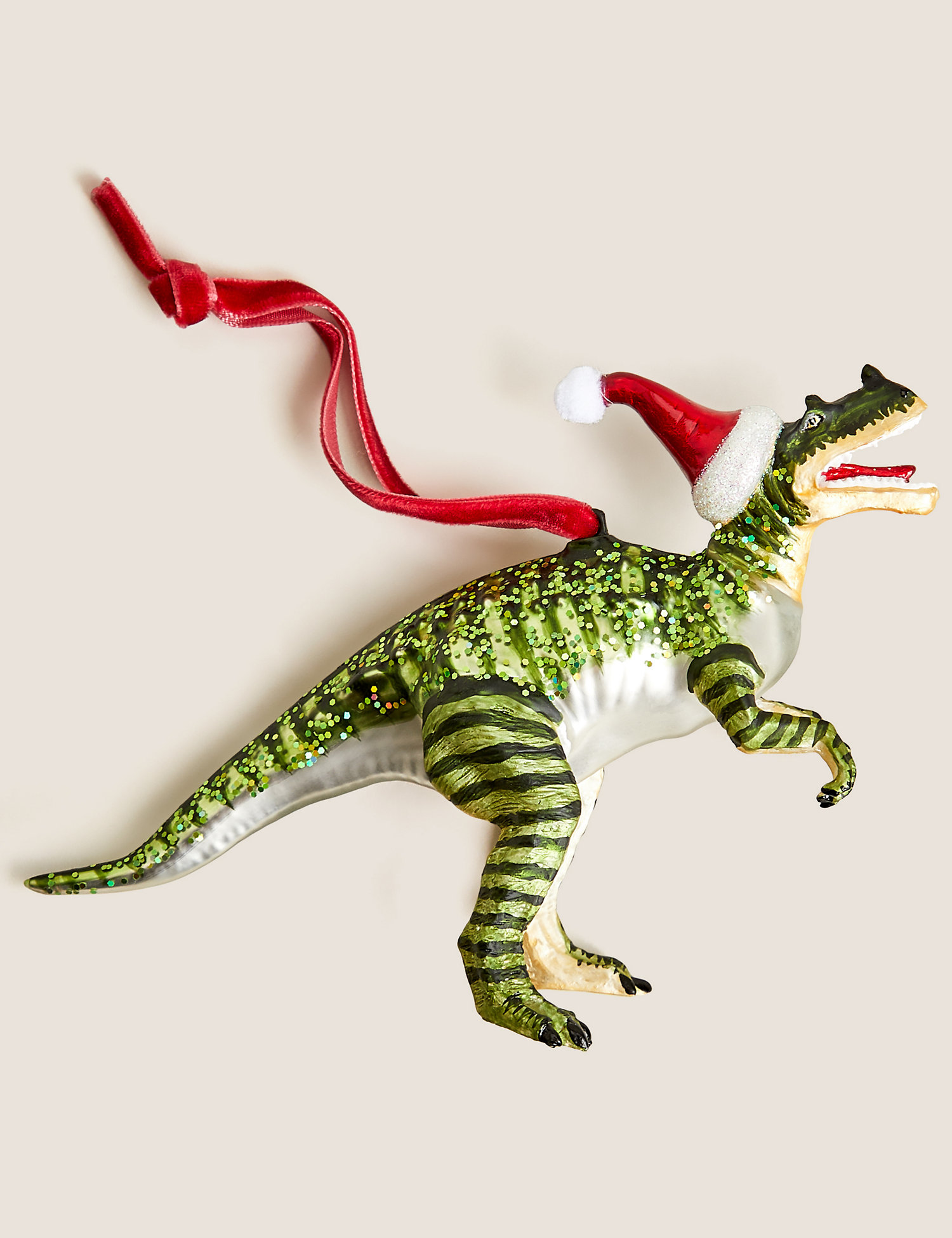 M&S Luxury Glass Glitter Dinosaur Decoration