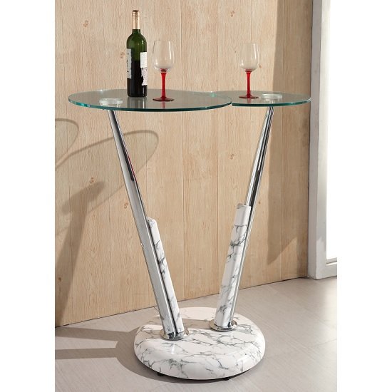 Tokyo Glass Bar Table In Clear And High Gloss Marble Effect Base