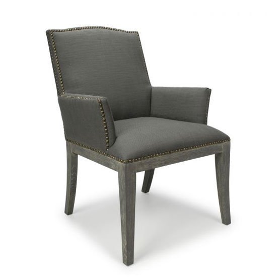 Quinton Linen Effect Square Stud Accent Chair In Antique Grey