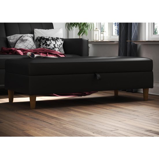 Hartford Faux Leather Storage Ottoman In Black
