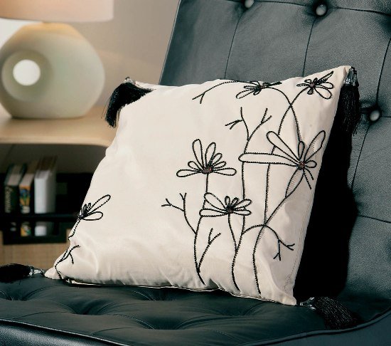 Ivory and Black Beaded Floral With Tassels