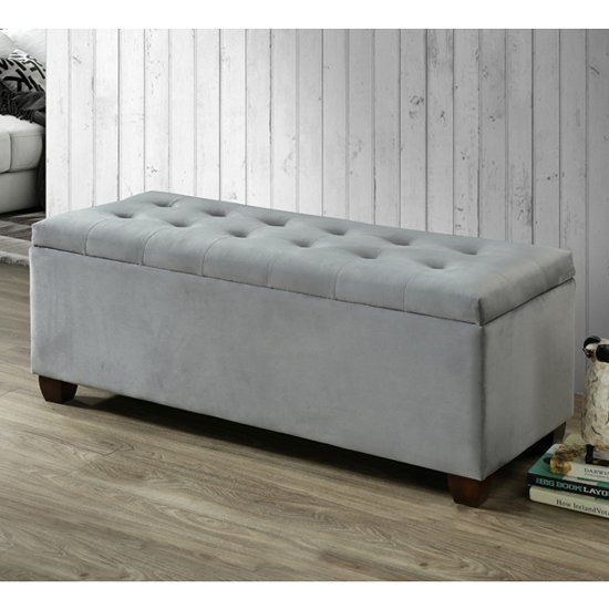 Lillpham Velvet Upholstered Storage Ottoman In Grey