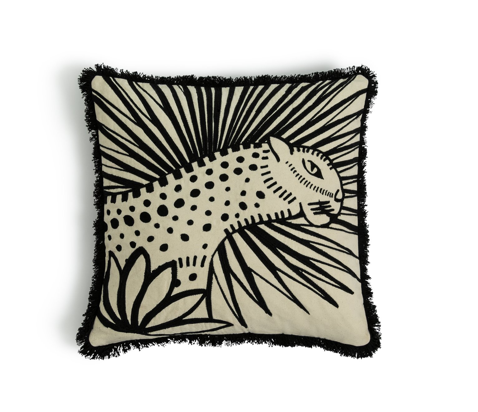 Habitat Embroidered Jungle Cushion - Black - 50x50cm