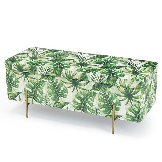 Lola Velvet Storage Ottoman In Palm Print