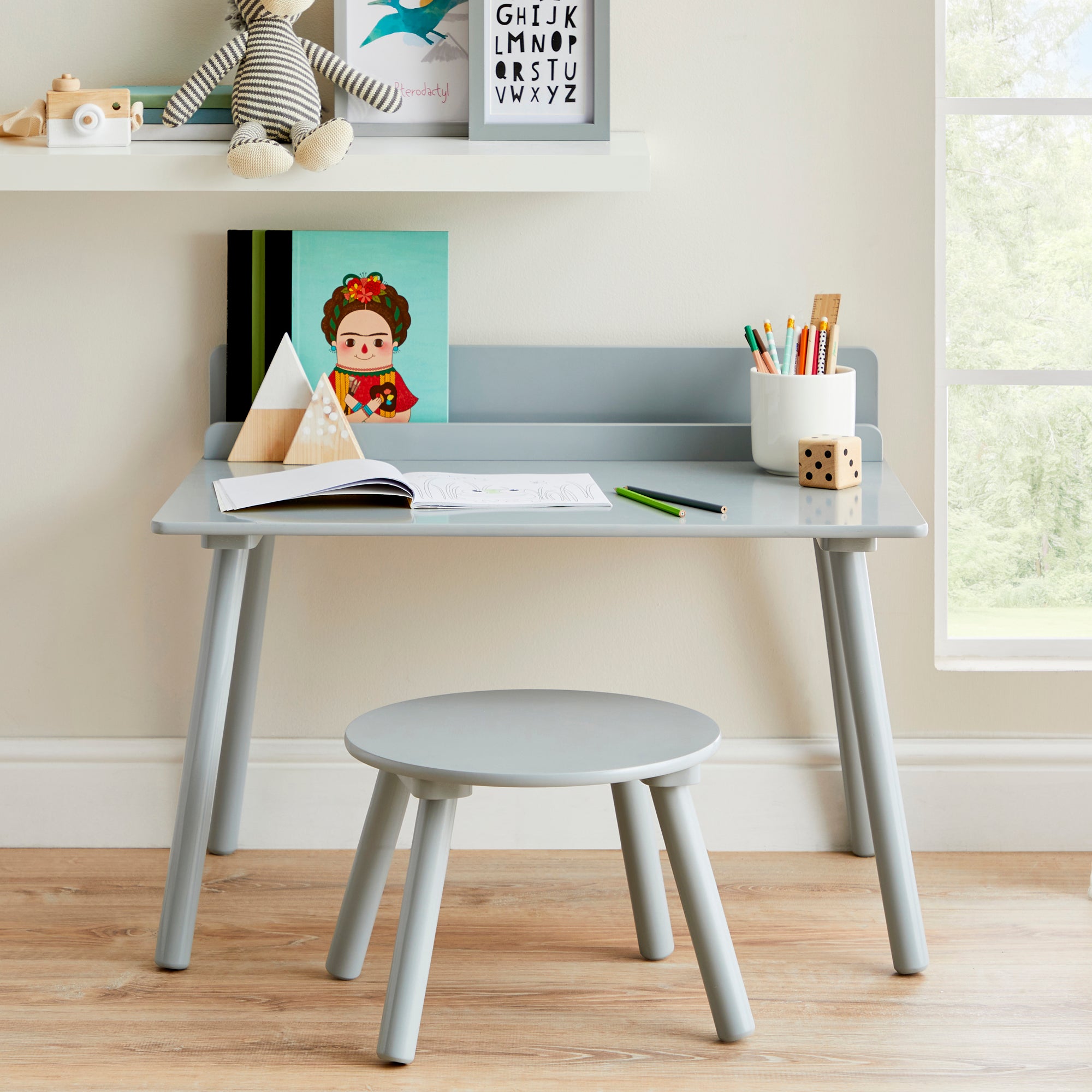 Kids Desk and Stool Set Grey