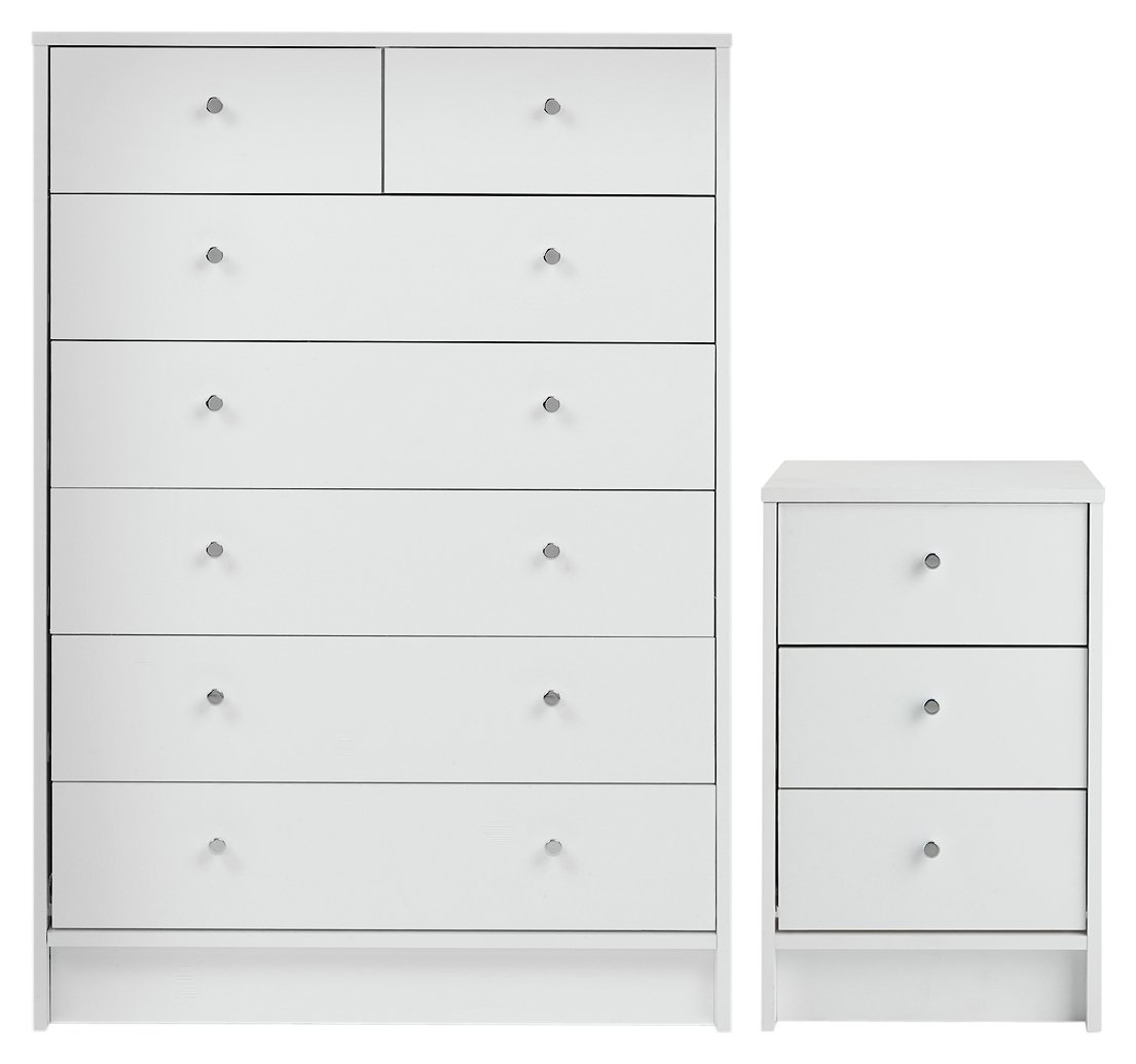 Argos Home Malibu Bedside & 5+2 Drawer Chest Set - White