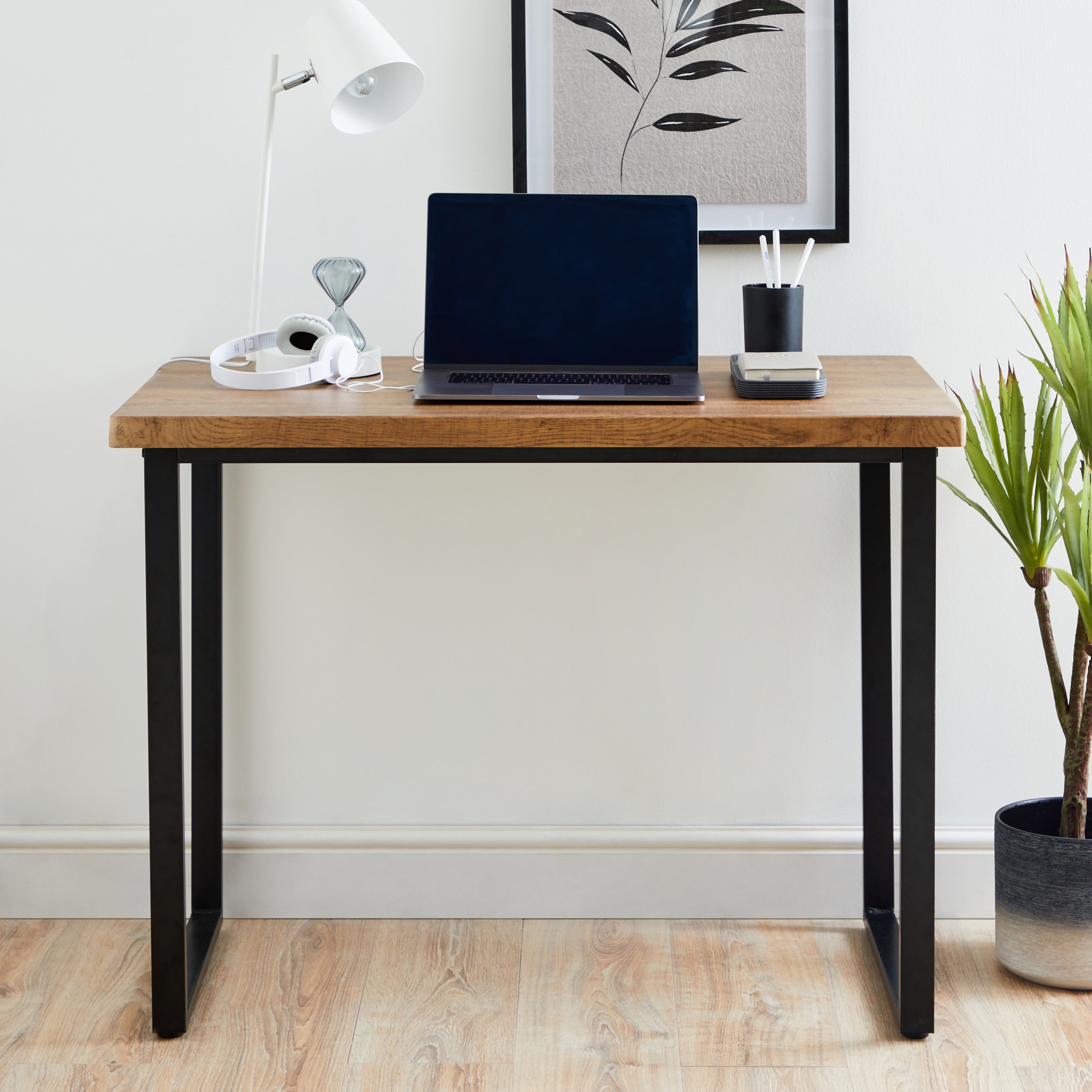Freddie Rustic Wood Desk 100cm Dark Wood (Brown)