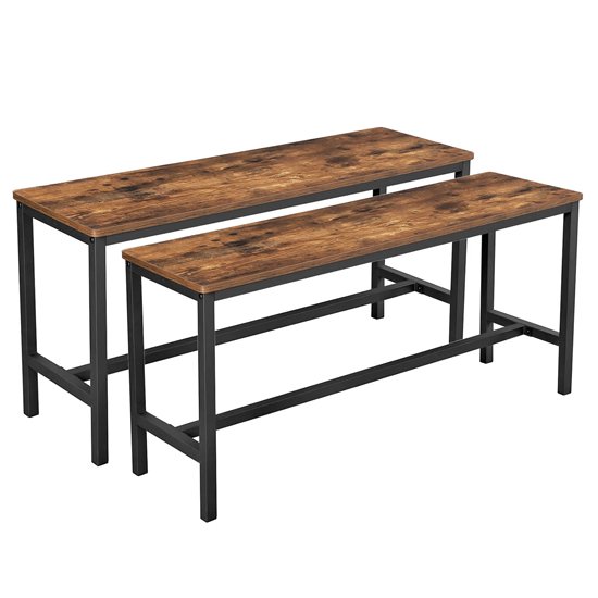 Gulf Rustic Brown Industrial Style Dining Benches In Pair