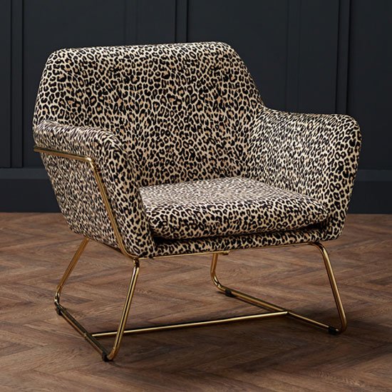 Charles Velvet Armchair In Leopard Print With Gold Frame
