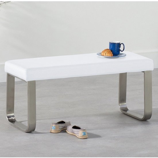 Washington Small Faux Leather Dining Bench In White