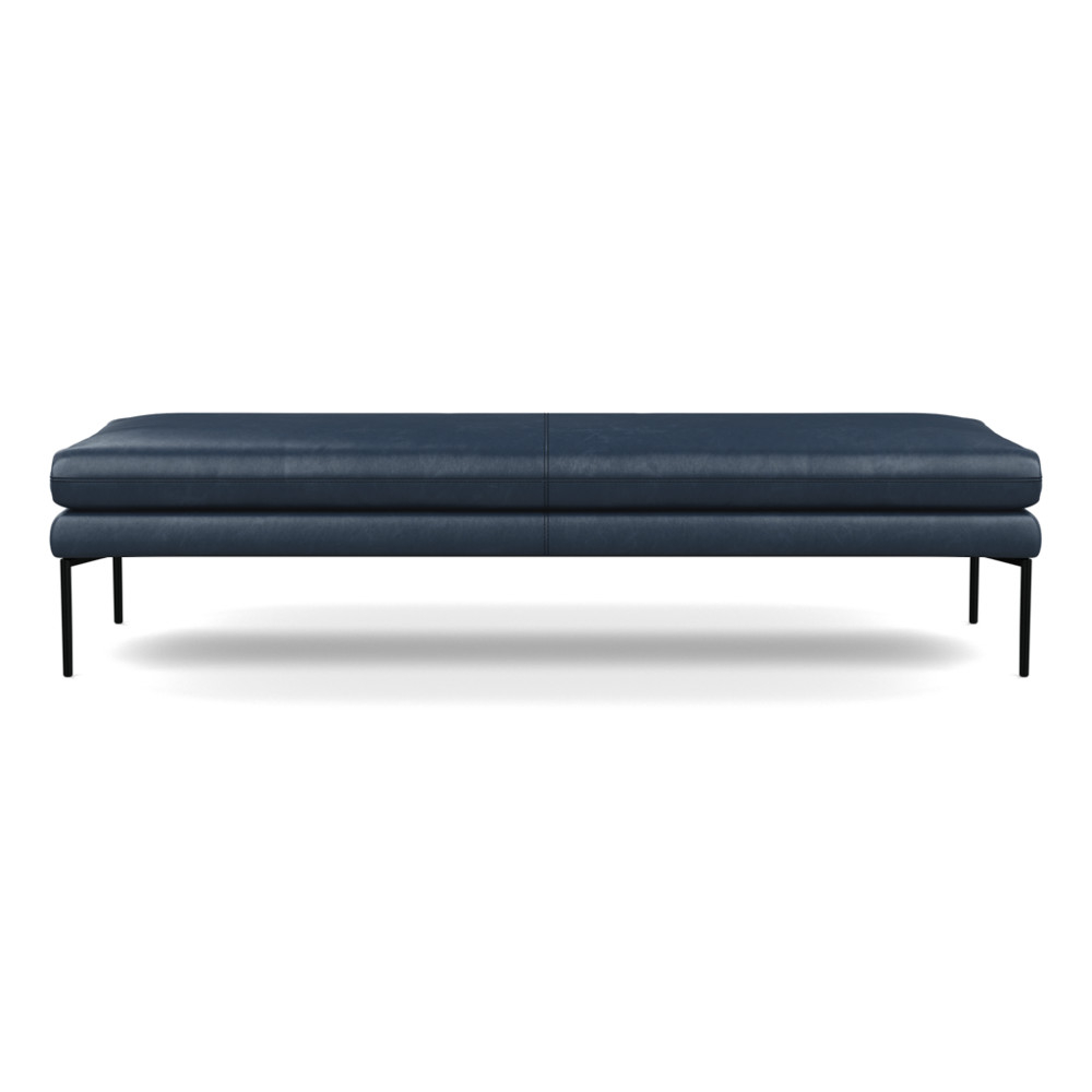Heal's Matera Bench 180cm Leather Stonewash Navy Blue 279 Black Feet