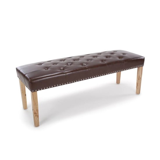 Camberwell Dining Bench In Antique Brown Leather With Wooden Leg