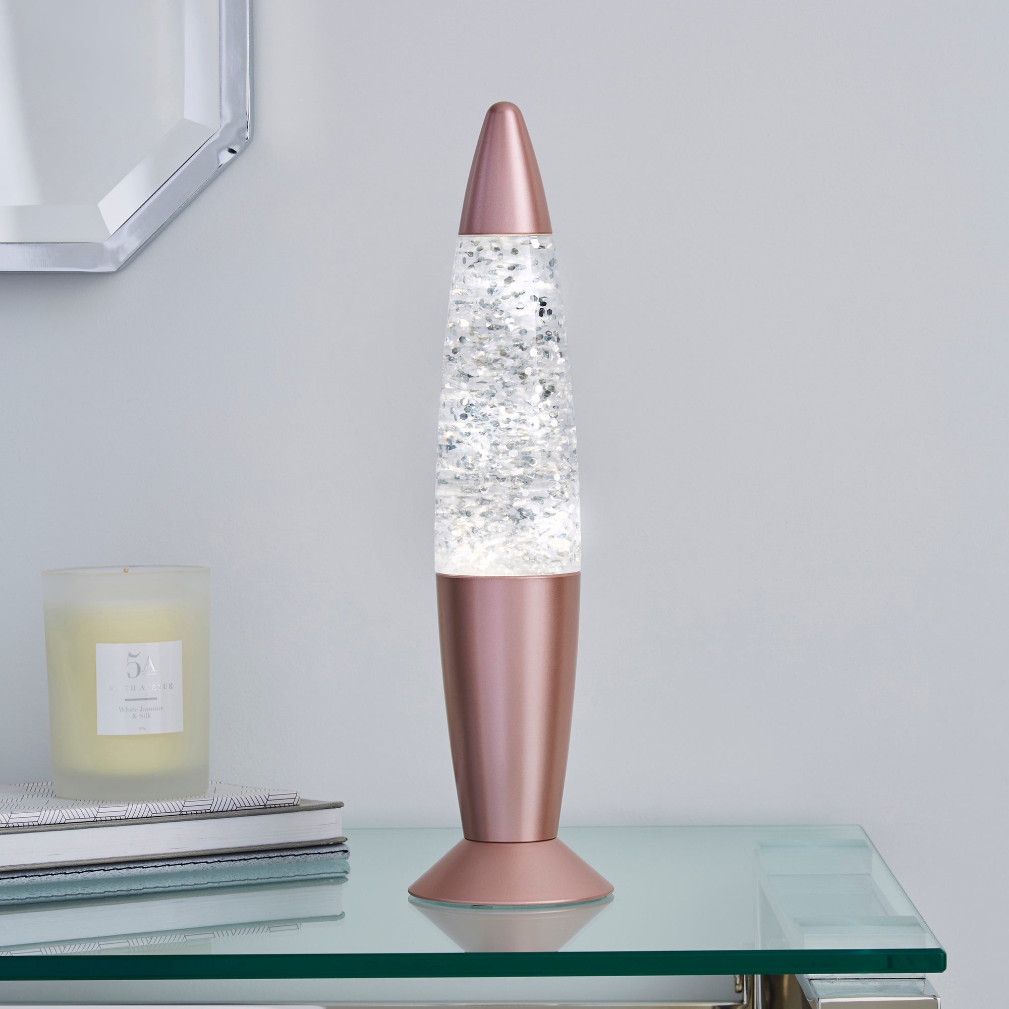 Rose Gold Glitter Lamp Pink