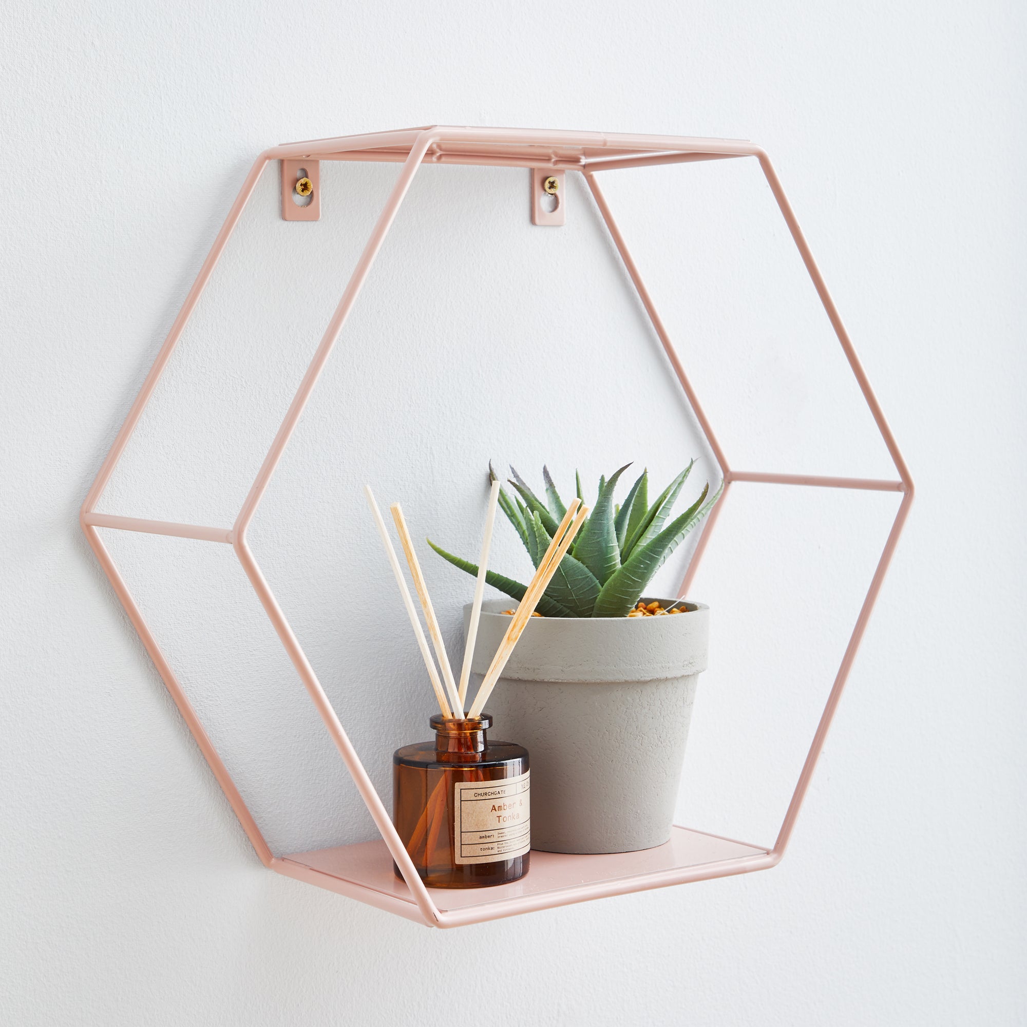 Hexagonal Blush Pink Wall Shelf Pink