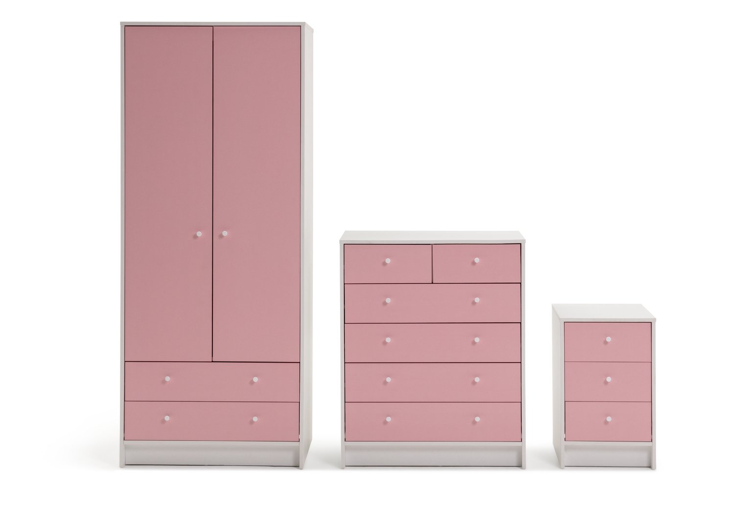 Argos Home Malibu Kids 3 Piece 2 Door Wardrobe Set - Pink 2
