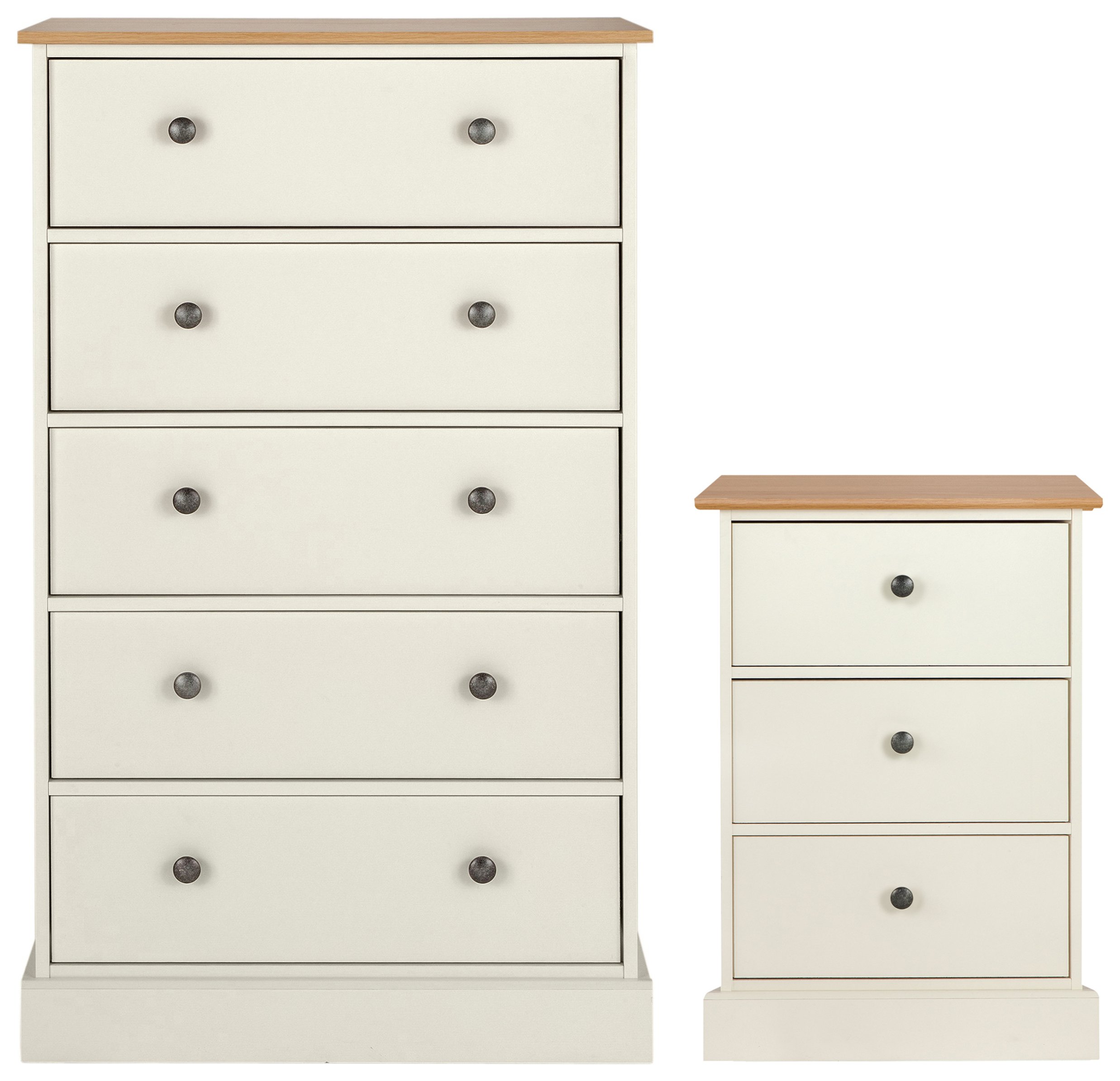 Argos Home Kensington Bedside & 5 Drw Set -Ivory/ Oak Veneer