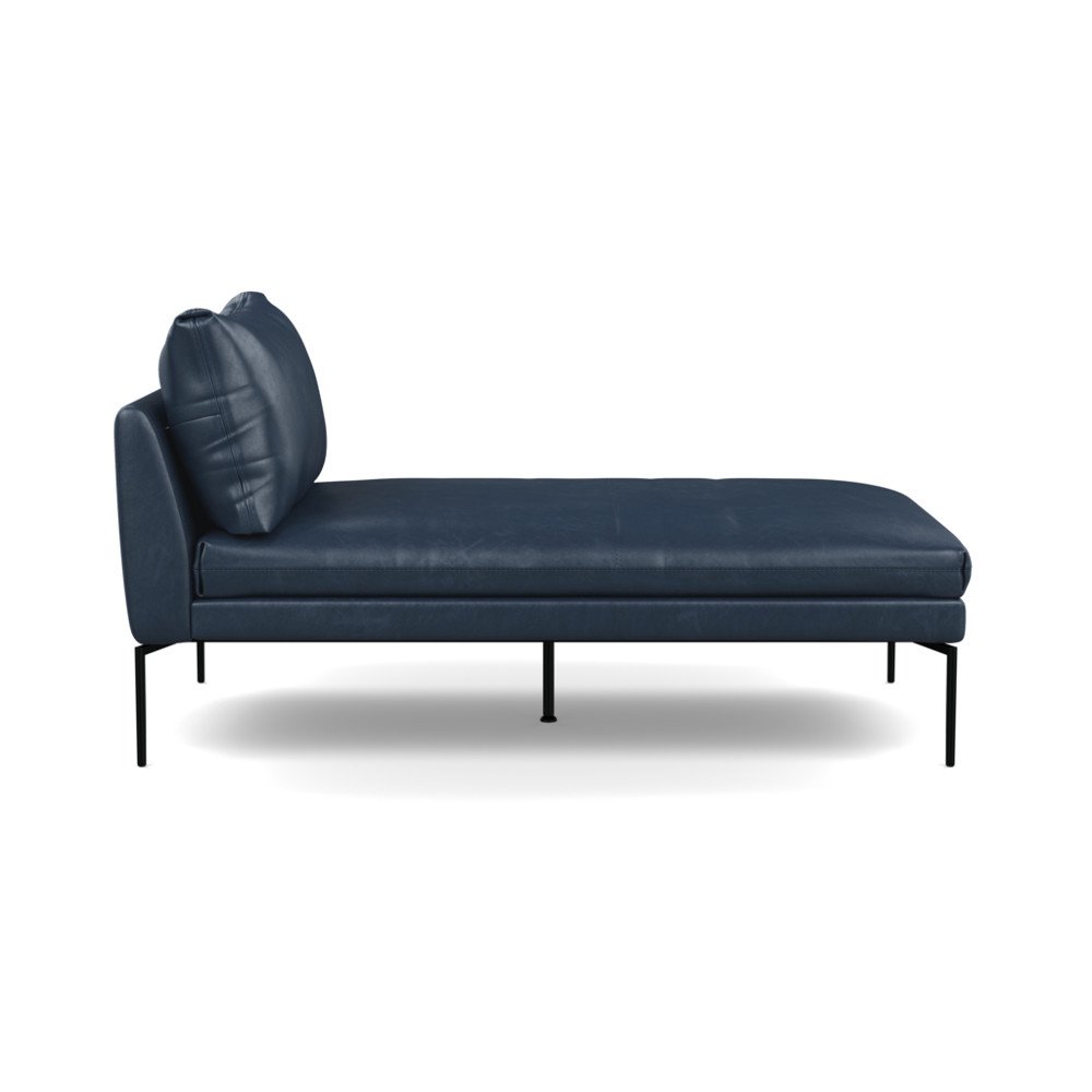 Heal's Matera Chaise Longue Leather Stonewash Navy Blue 279 Black Feet