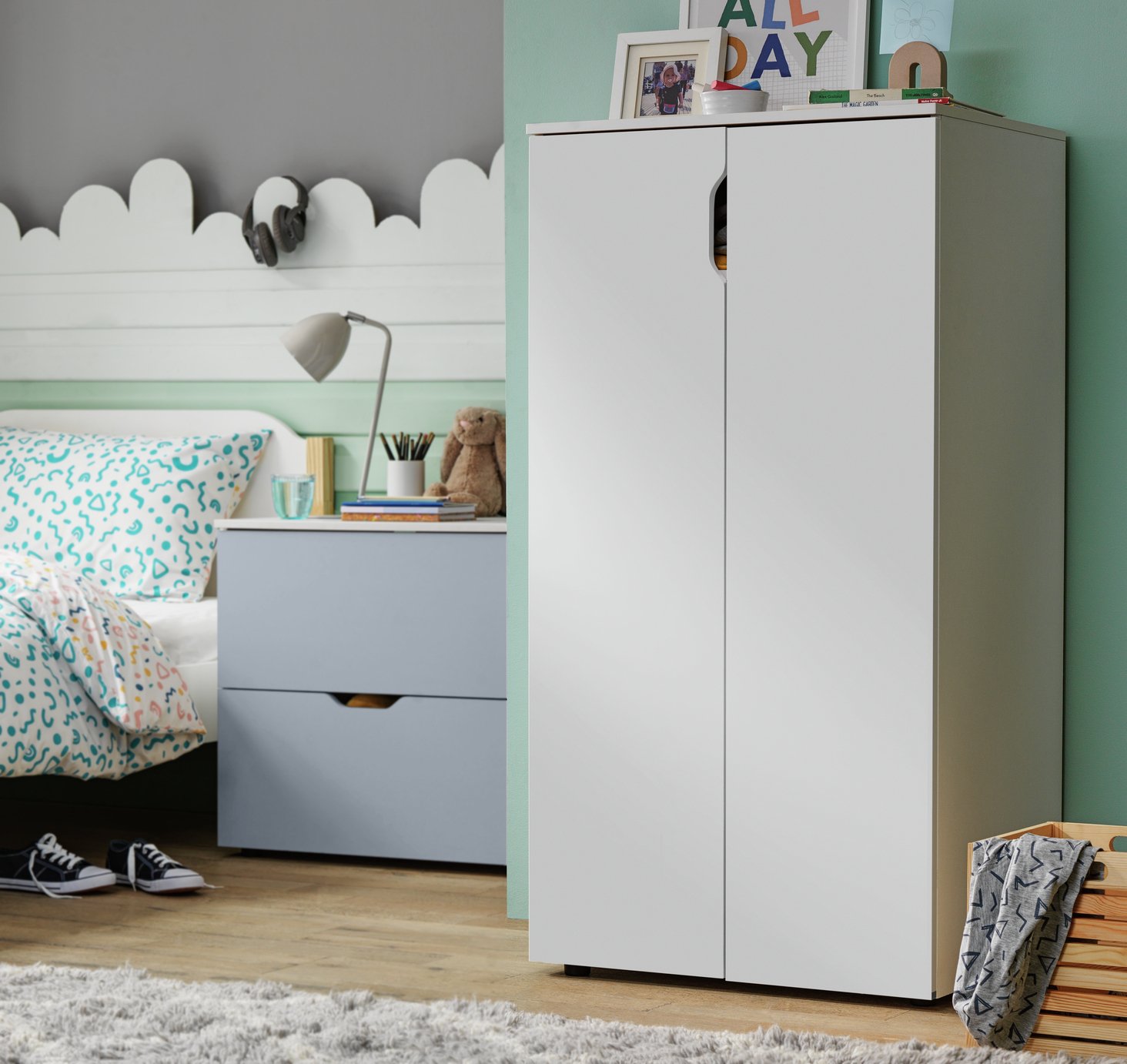 Habitat Kids Pod 2 Piece 2 Door Wardrobe Set - White & Grey
