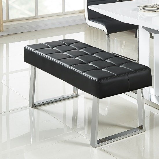 Austin Dining Bench In Black Faux Leather With Chrome Base