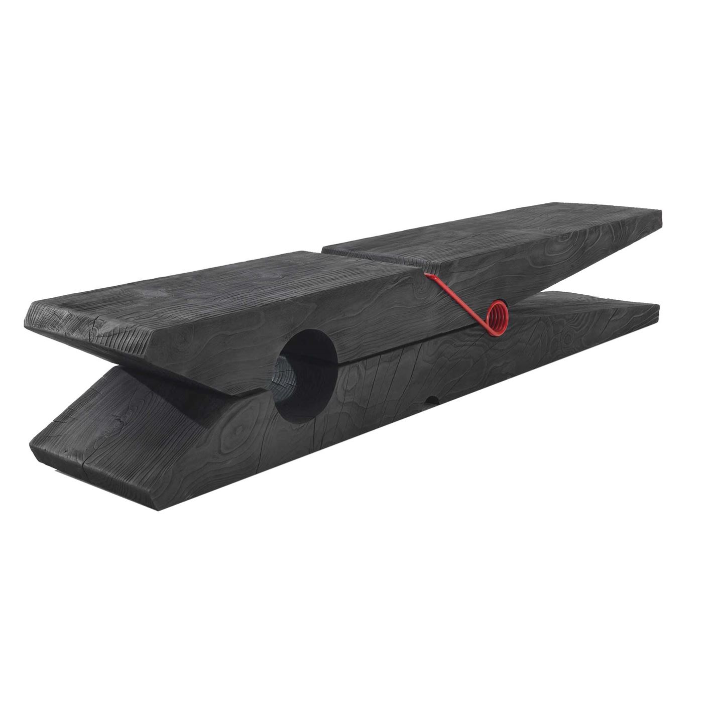 Riva 1920 Molletta Wooden Peg Bench, Vulcano Cedar and Red Spring