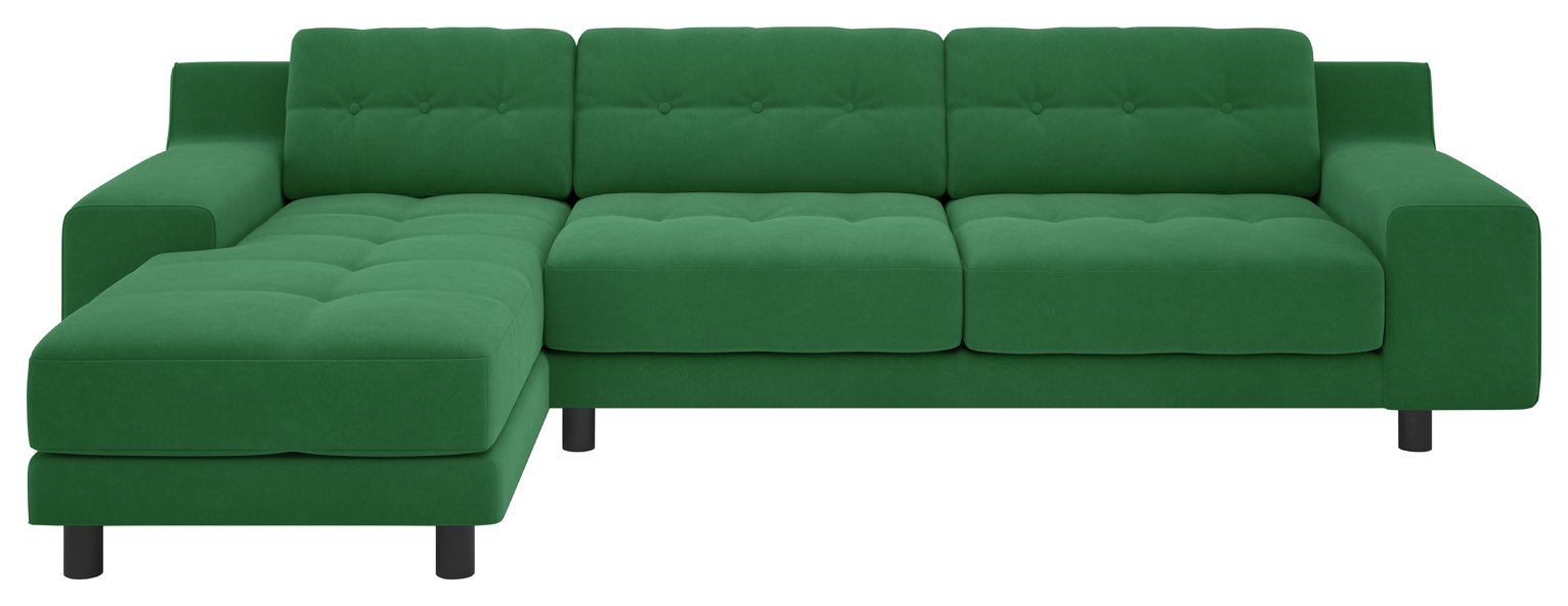 Habitat Hendricks Left Corner Velvet Chaise - Green