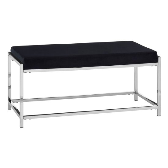 Alluras Black Seat Dining Bench In Silver Frame