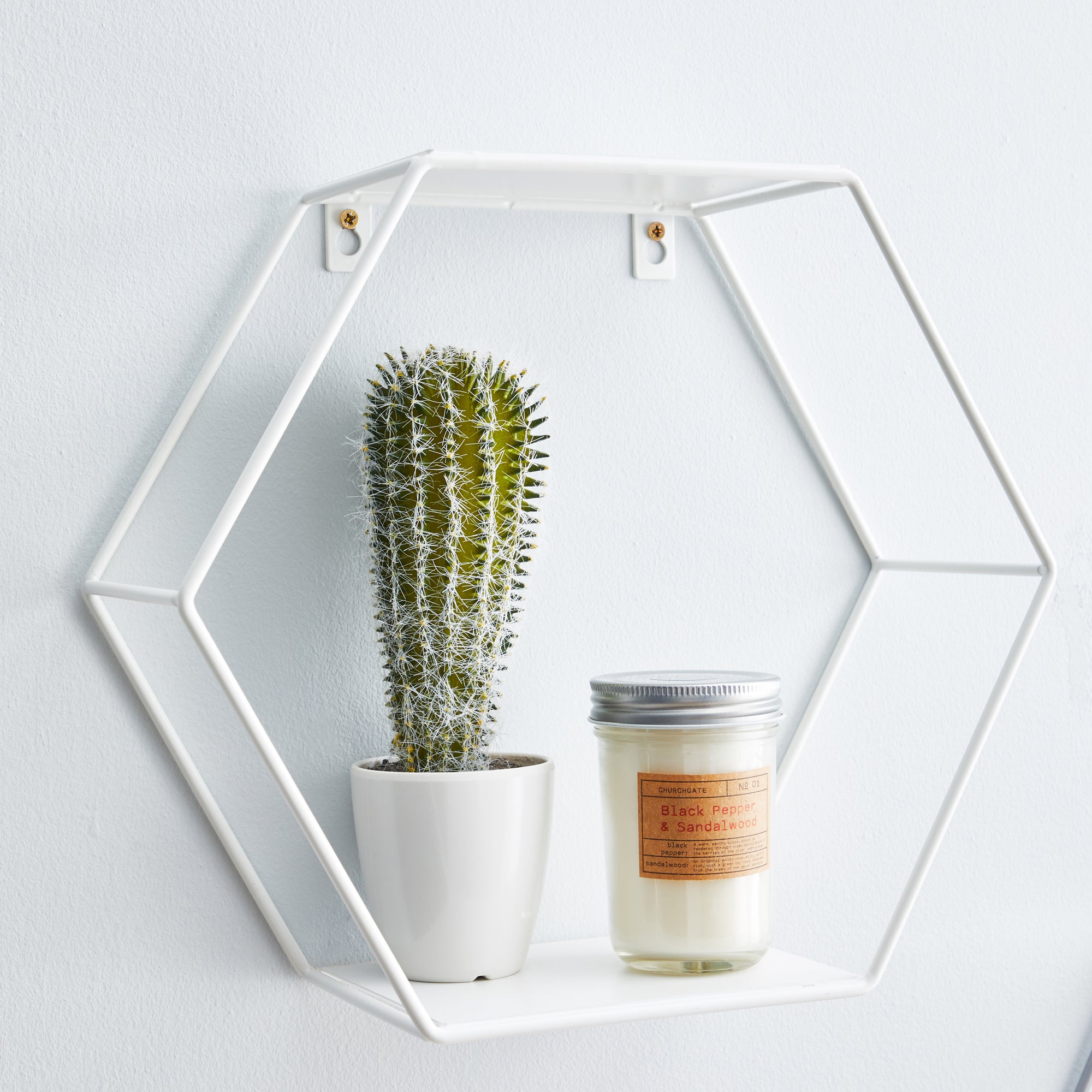 Hexagonal White Wall Shelf White