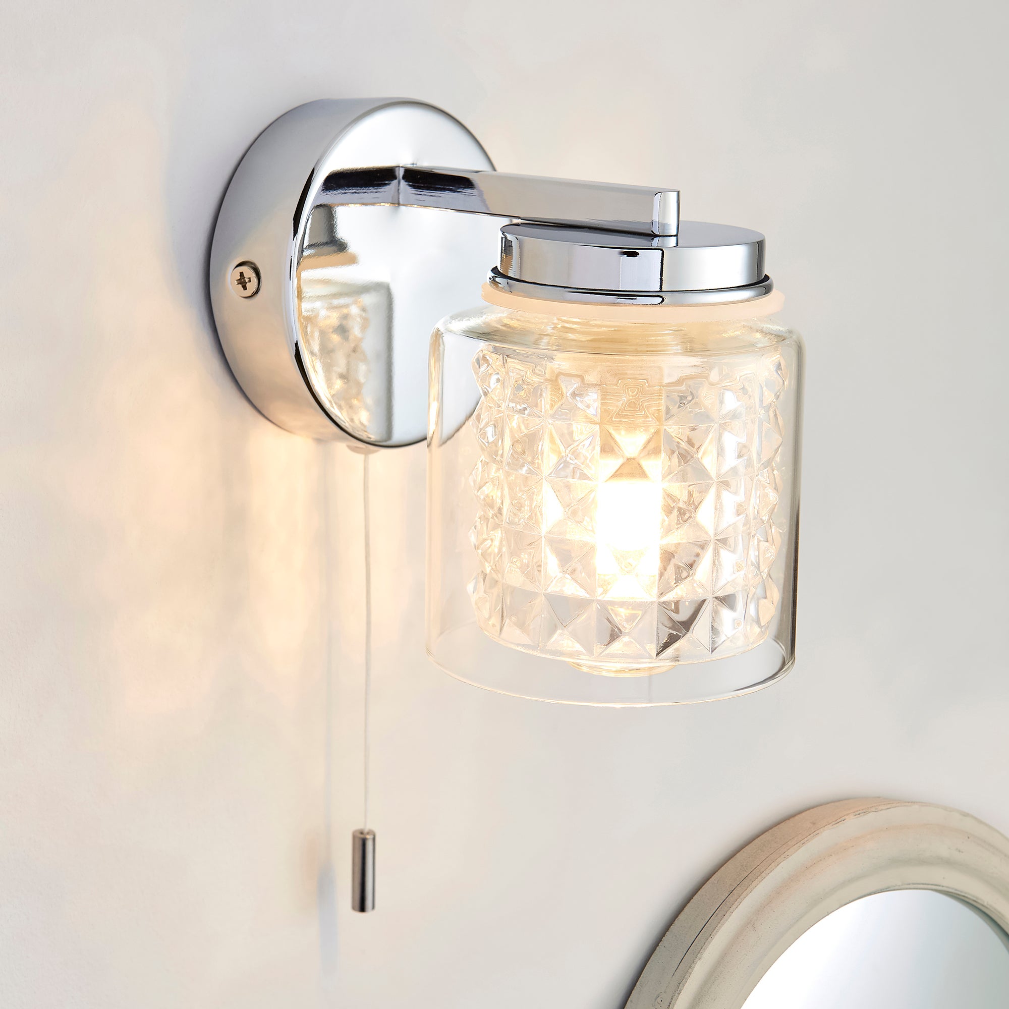 Hylton Glass Bathroom Wall Light Chrome