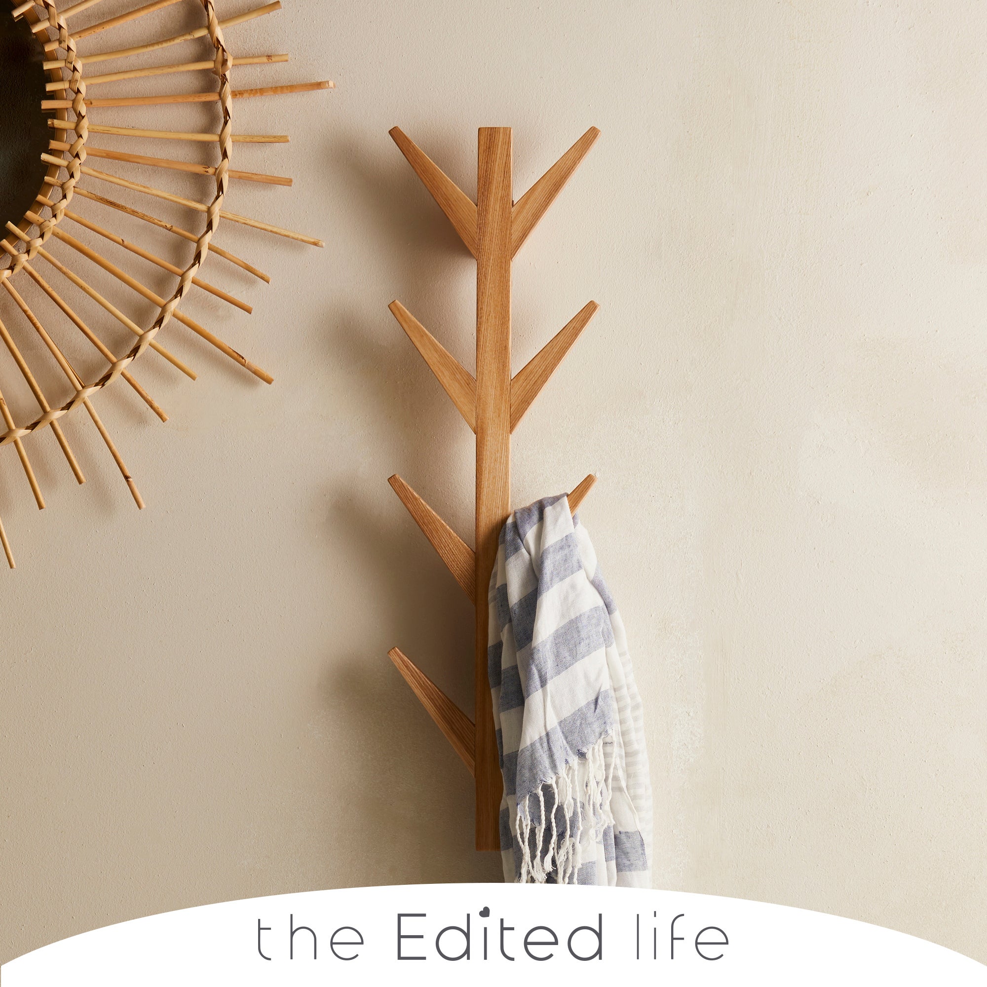 The Edited Life Ash Wood Wall Mounted Coat Hooks Natural (Brown)
