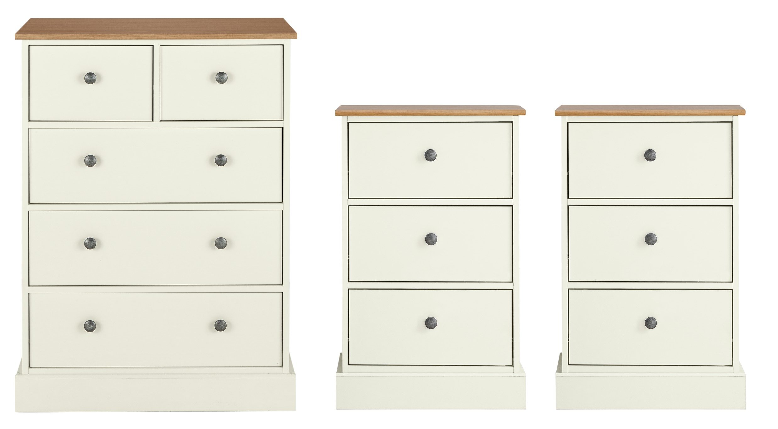 Argos Home Kensington 2Bedside & 3+2Drw Set-Ivory/Oak Veneer