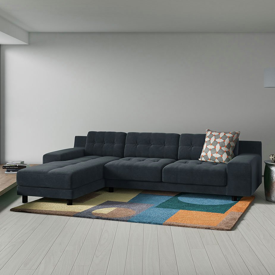 Habitat Hendricks Left Corner Velvet Chaise - Charcoal