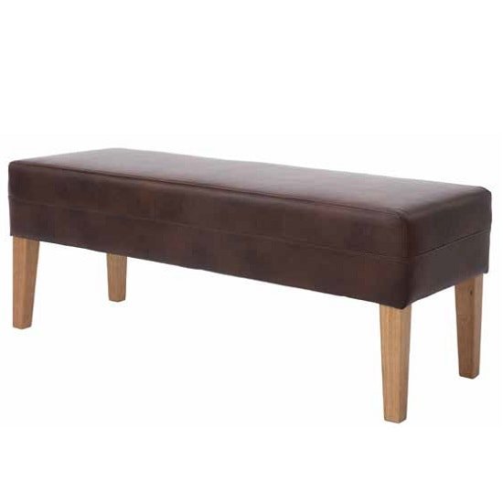 Evoke Dining Bench In Tan Faux Leather With Wooden Legs